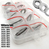 100x/box M9 M10 M12 M13 M14 M15 M16 M17 M18 304 Stainless Steel Ultra Thin Washer Set Adjusting Shim Plain Gasket Assortment Kit