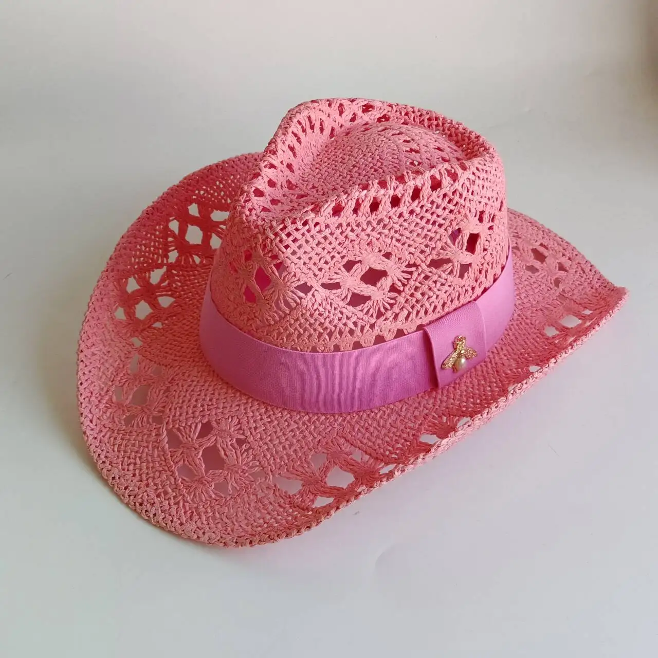 Stroh Cowboyhut rot hand gewebte hohle Malan Blume Männer und Frauen Sommers onnenhut westlichen Cowboyhut Sombrero Vaquero Mujer – Detail 12