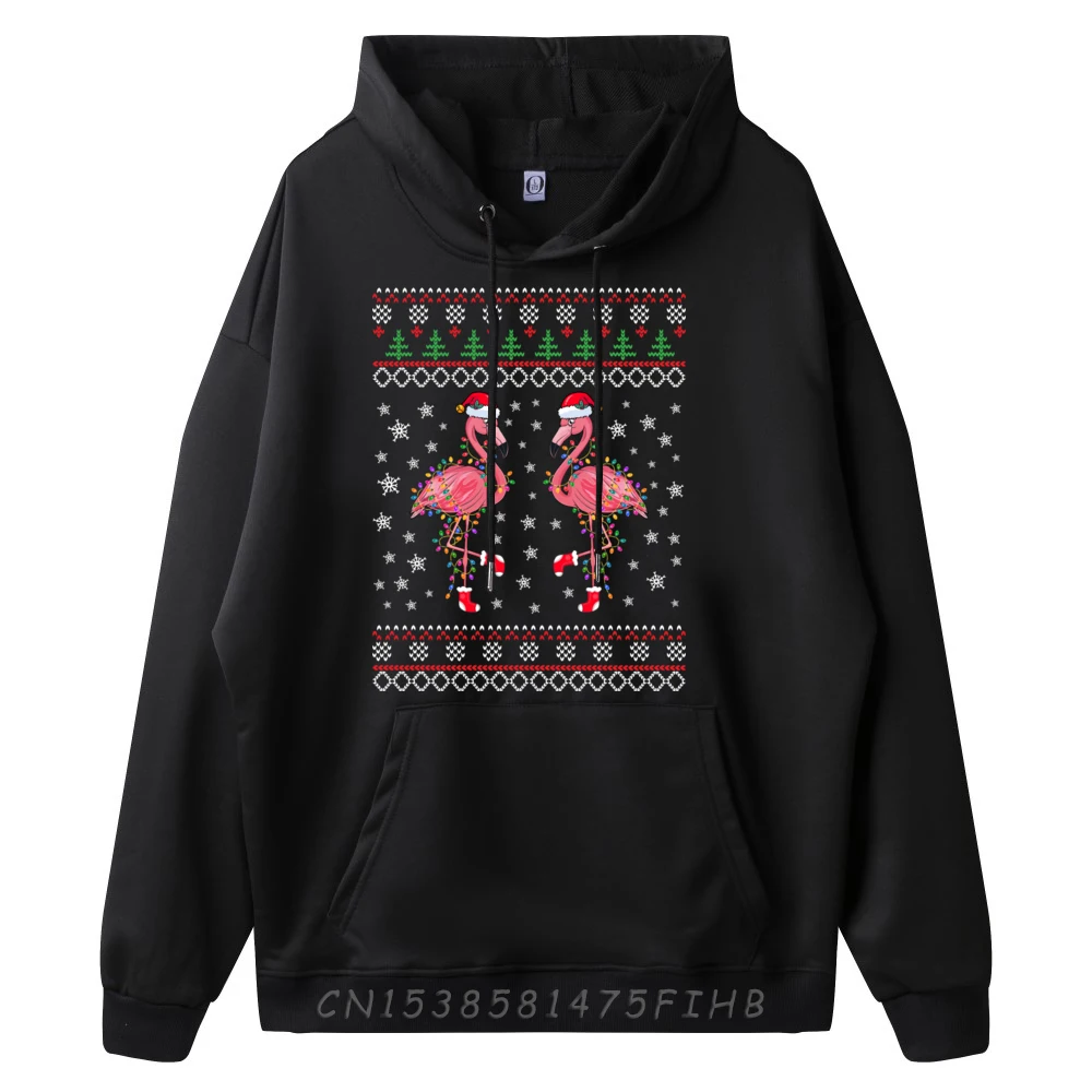 Funny Flamingo Lights Ugly Sweater Christmas Pink Graphic Tees Christmas Shirt Oversize Long Sleeve Normal