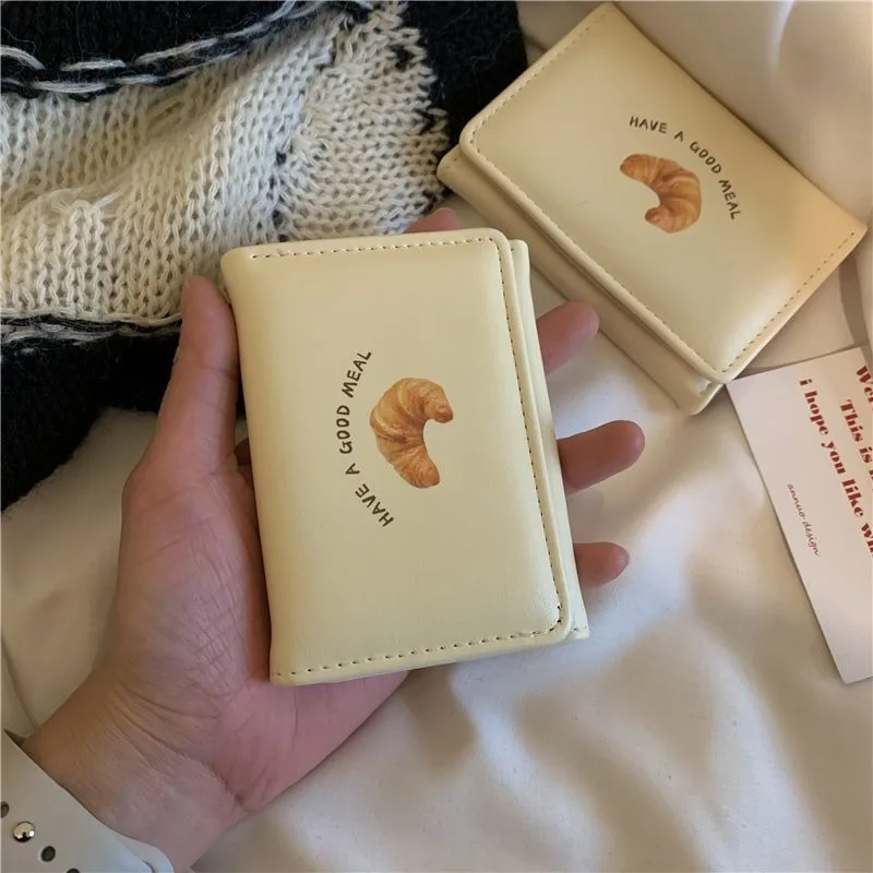 New Butter Toast Ins Cute Milk Yellow Short Wallet Korean Version Cartoon Student Coin Purse Pu Small Compact Purse Trendy