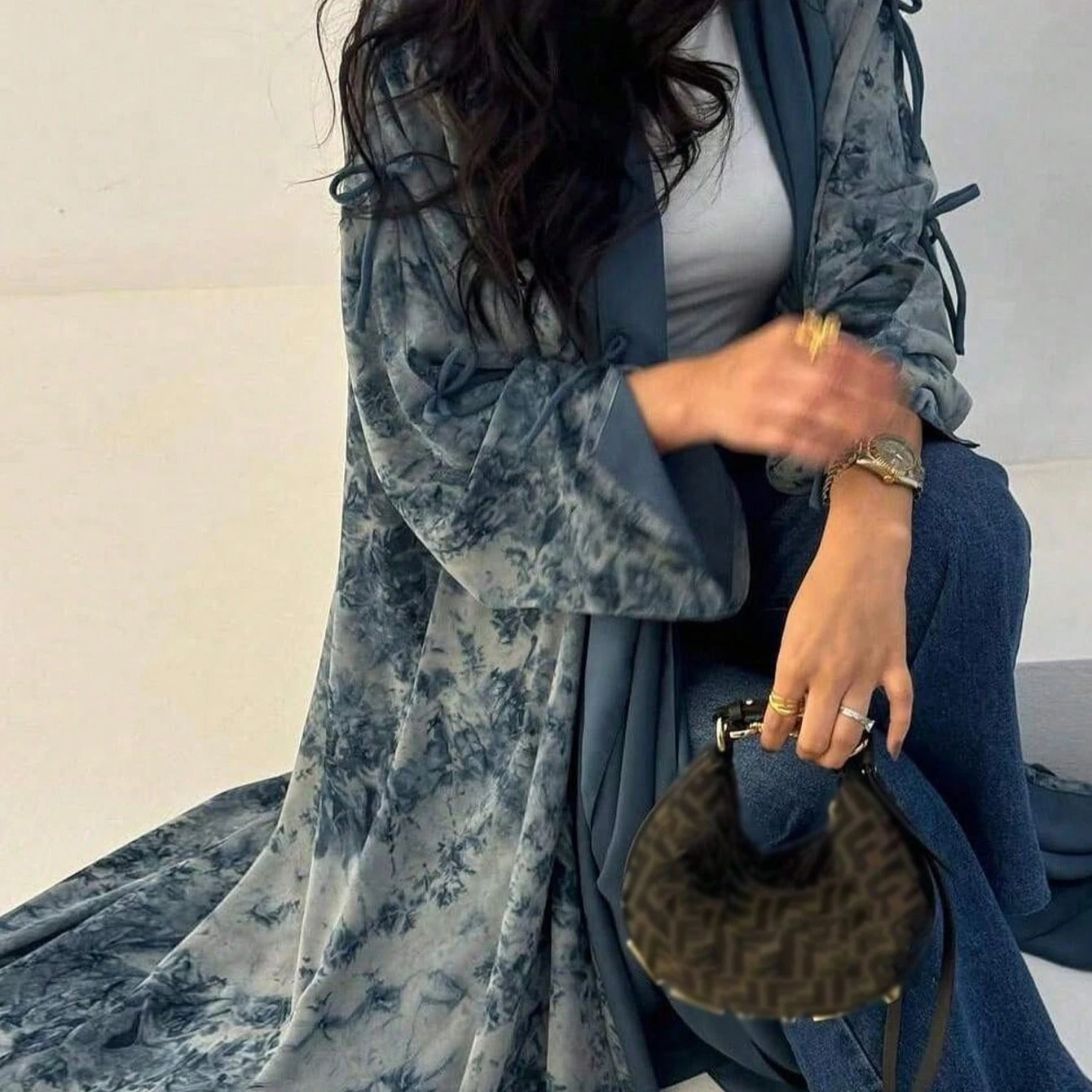 

Middle Eastern Women Loose Tie Dye Abayas Casual Kaftan Arabian Maxi Dresses Full Sleeve Open Front Abaya Jilbabs Without Hajib