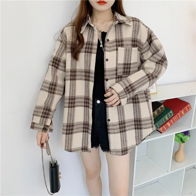 Velvet Thick Warm Women\'s Winter Plaid Shirt Female Long Sleeve Tops S-XL Fleece Casual Check Blouse Autumn Women Clothes KN551