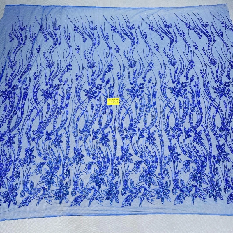 

10 ярдов королевского синего цвета, хит продаж, модный дизайн, африканская блестящая ткань, вышитое сетчатое кружево с приклеенными блестками и пайетками для свадеб и вечеринок