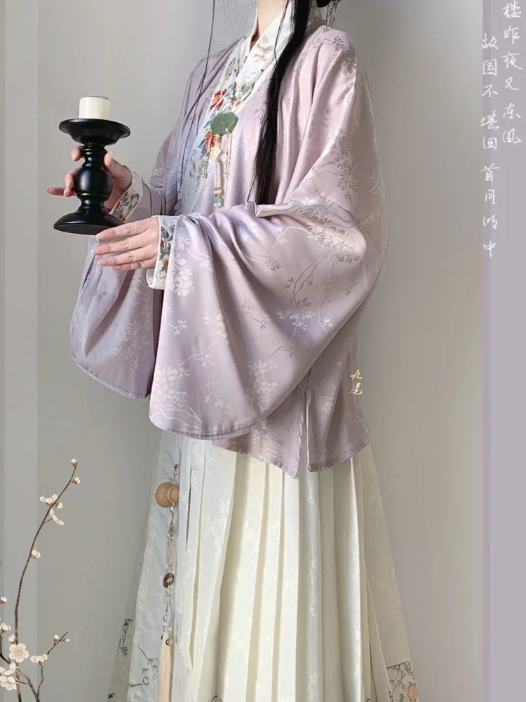 Hanfu Ming Hanfu tradisional Tiongkok, pakaian wanita kerah silang kemeja pendek rok kuda gaun cosplay gaun Tiongkok