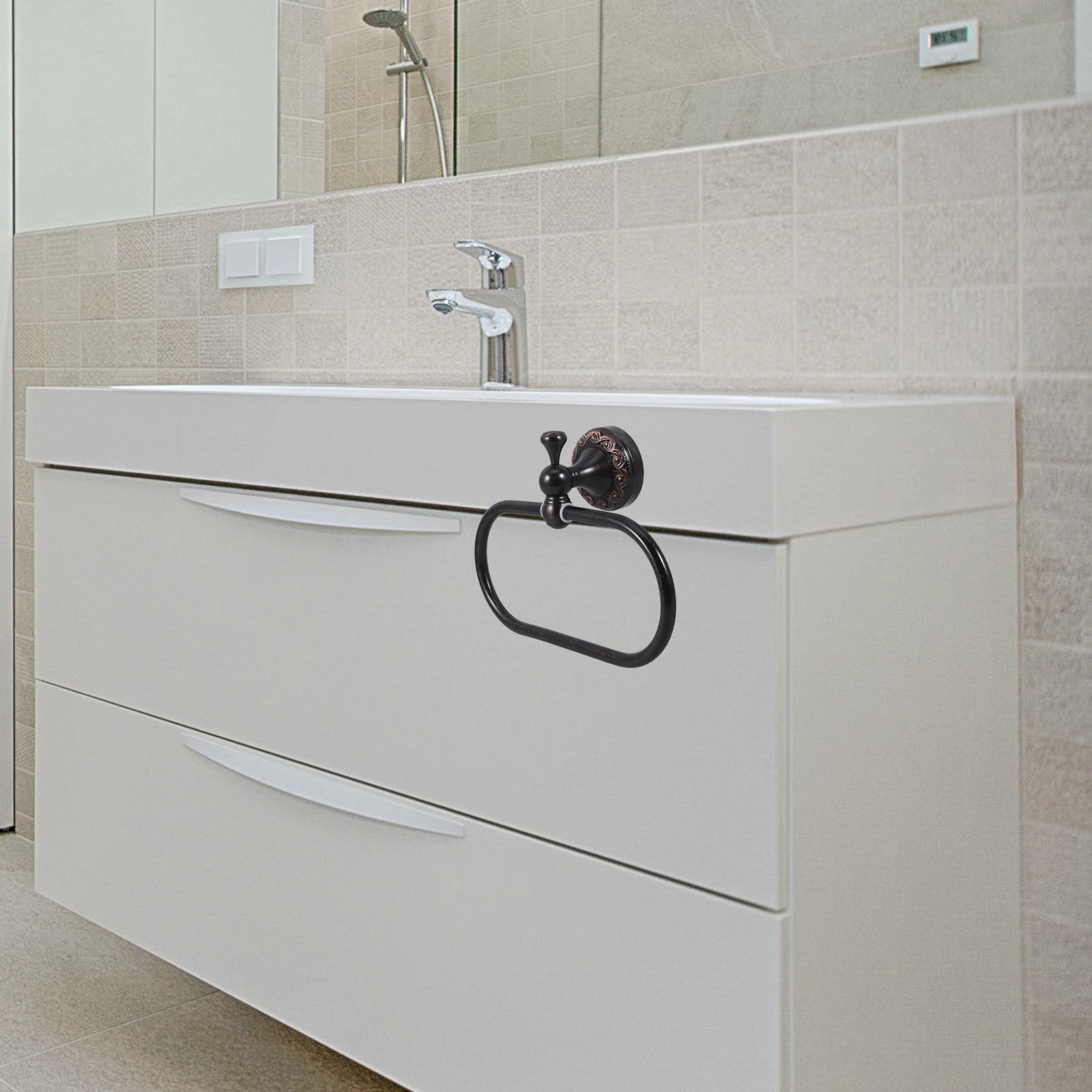 

Wall Mount Towel Ring Copper Retro Oval Shape Heavy Duty Bathroom Fixture for Home Kitchen Towel Hanging Convenience