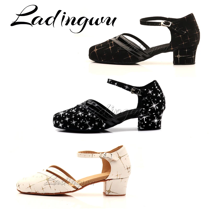 Ladingwu 2022 New Suedel And PU Square Heel Latin Dance Shoes Women\'s Salsa Black Women Shoes Low Heel Dance Shoes Soft Bottom 3