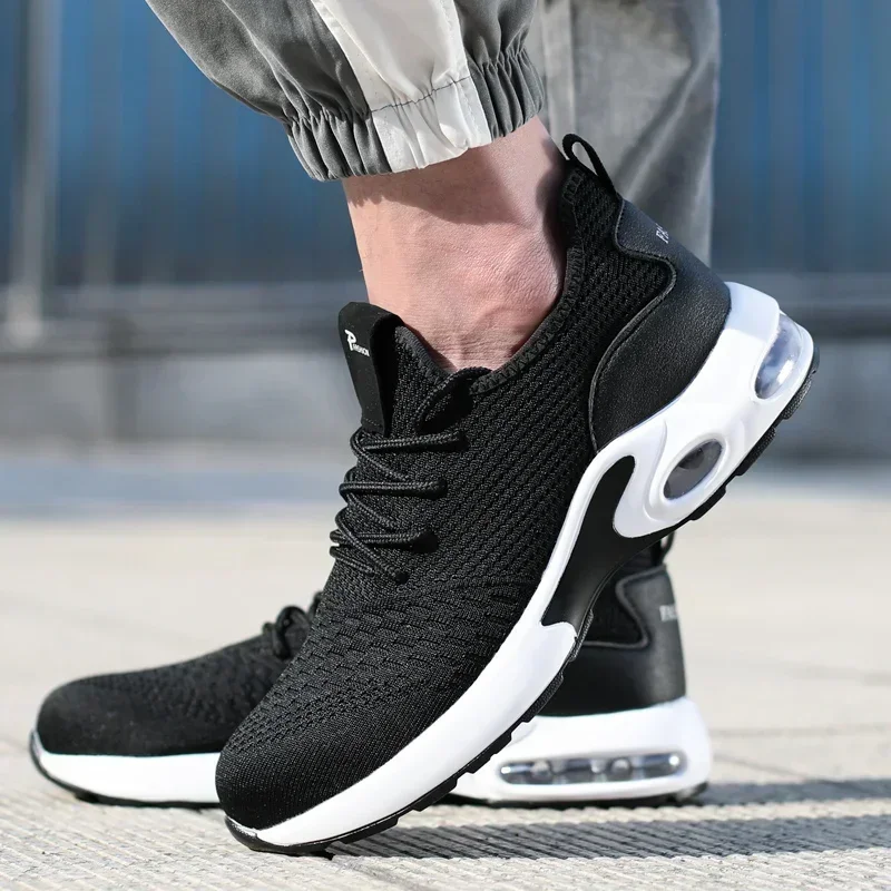 Zapatos de seguridad con punta de acero para hombre, zapatillas de trabajo ligeras antigolpes y a prueba de perforaciones, calzado protector duradero para uso en construcción