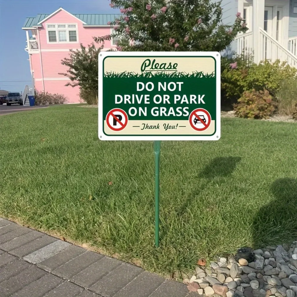Tin Sign - Vintage Durable Metal Plaque Wall Decor, Home Office Bar Man Cave Do Not Drive Or Park On Grass Warning Wall Art