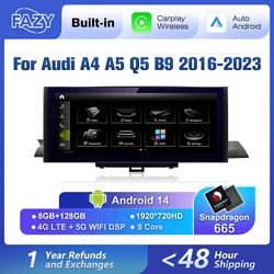 Android 14 Wireless Carplay Multimedia Player For Audi A4 A5 Q5 B9 2016-2023 WIFI 4G BT DSP Touch Screen GPS Stereo Navi Player