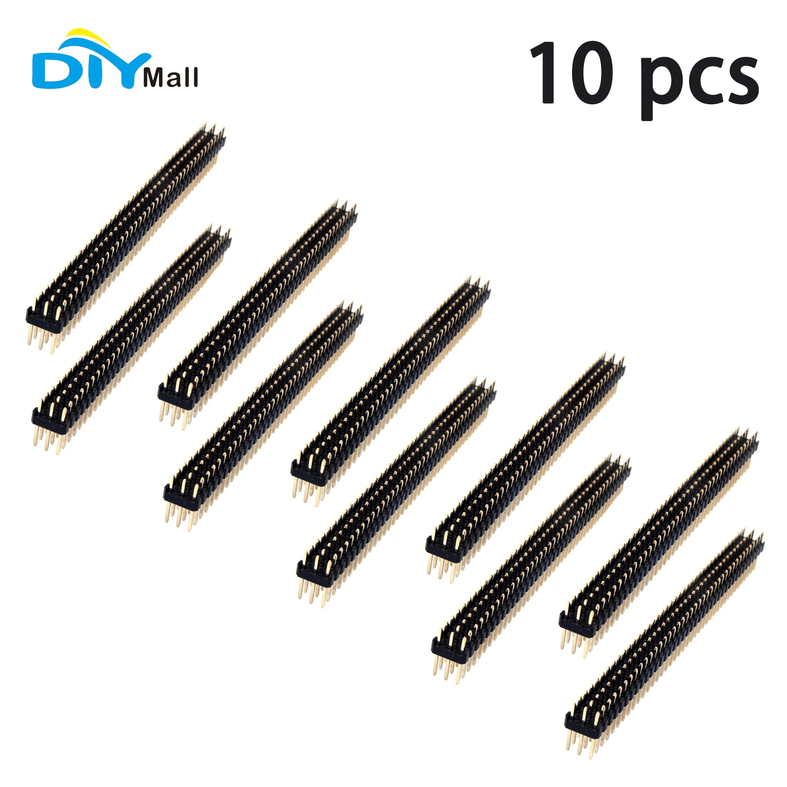 DIYmall 10 Uds 3x40P 2,54mm paso PCB Pin Header macho Triple fila pines cuadrados rectos agujero pasante Flash dorado tres filas espacio