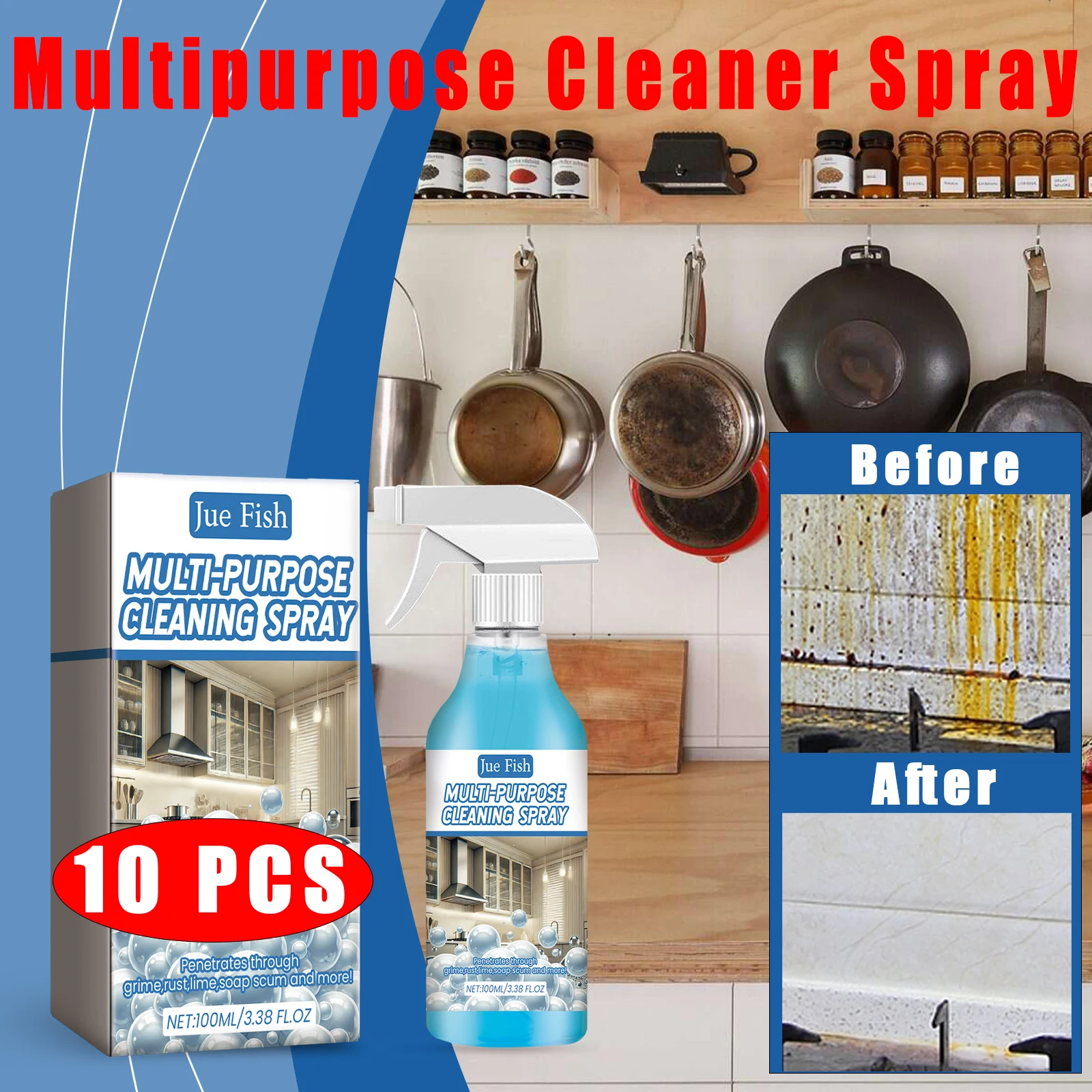 10pc Multifunction Degreaser Cleaner Spray Kitchen Kitchenware Heavy Oil Stain Removal Foam Agent Kitchen Grease CleaningCleaner