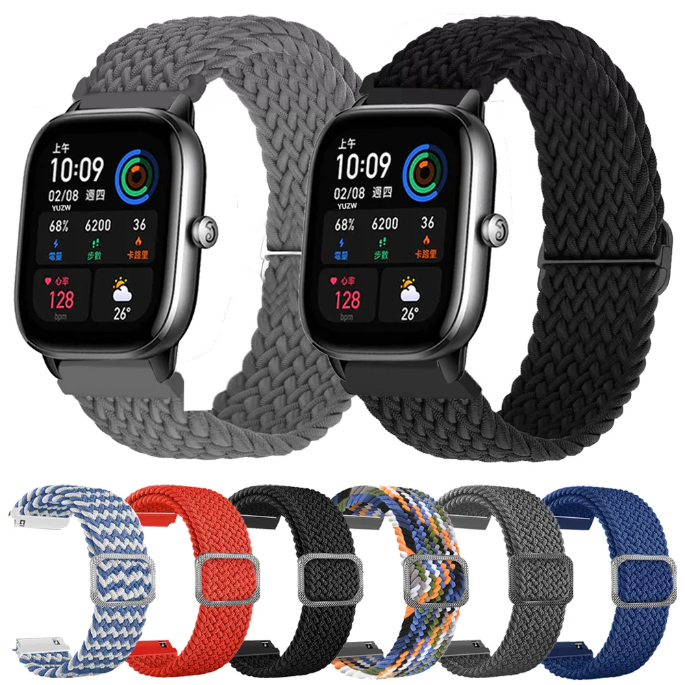 20mm 22mm Braided solo loop For Amazfit GTS 4/2/2e/GTS2 Mini/GTR 4/2/2e/3/Pro 47mm stratos Bracelet Watch band Amazfit bip strap