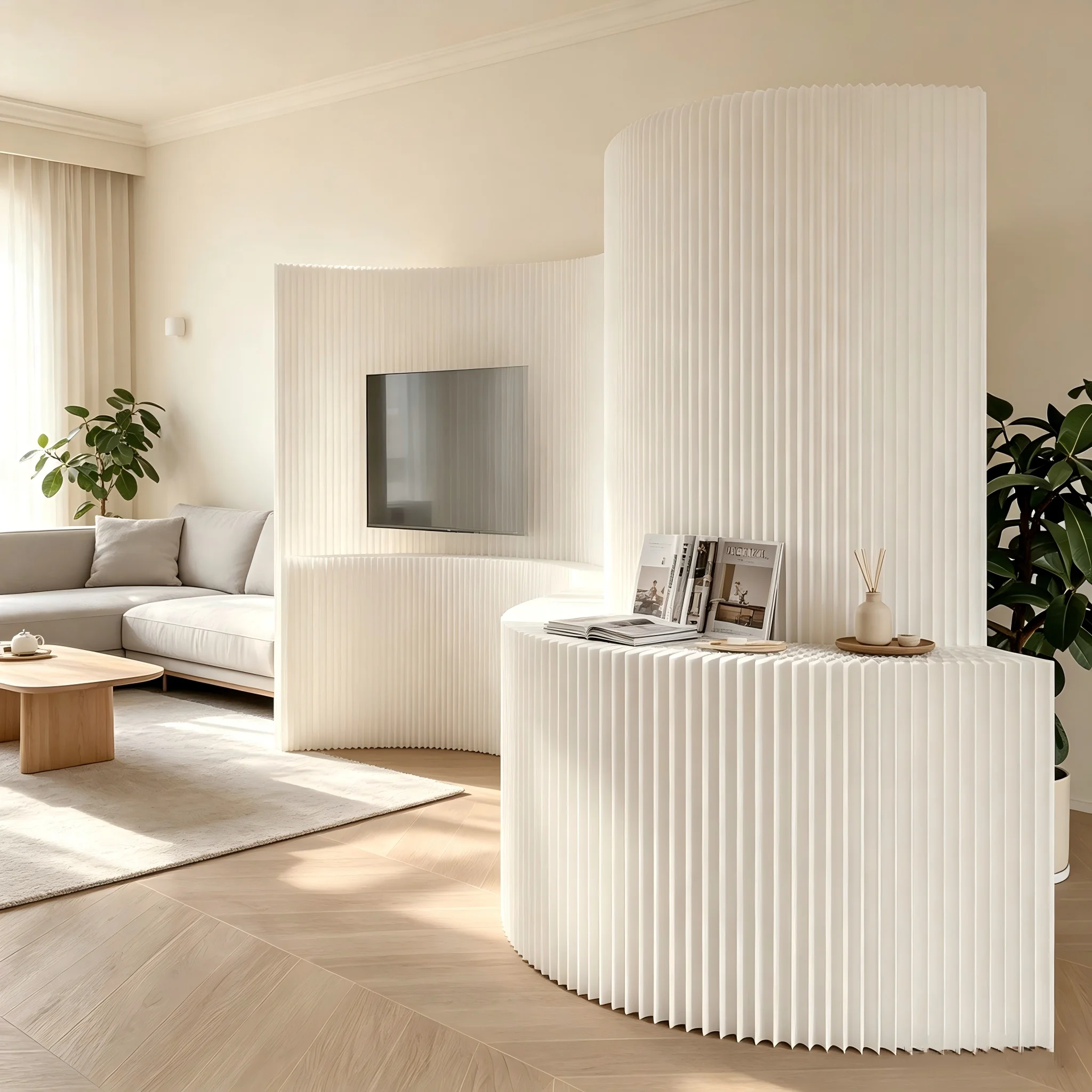 Flexible Foldable Art Deco Design Handcrafted Paper Decorative Room Divider Multi-Scene Display Partition Screen Accordion Wall