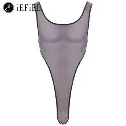 Men's Sheer High Cut One Piece Bodysuits Glossy Swim Leotard Athletic Jumpsuits  Club Rave Dancewear Gay Party Nightwear