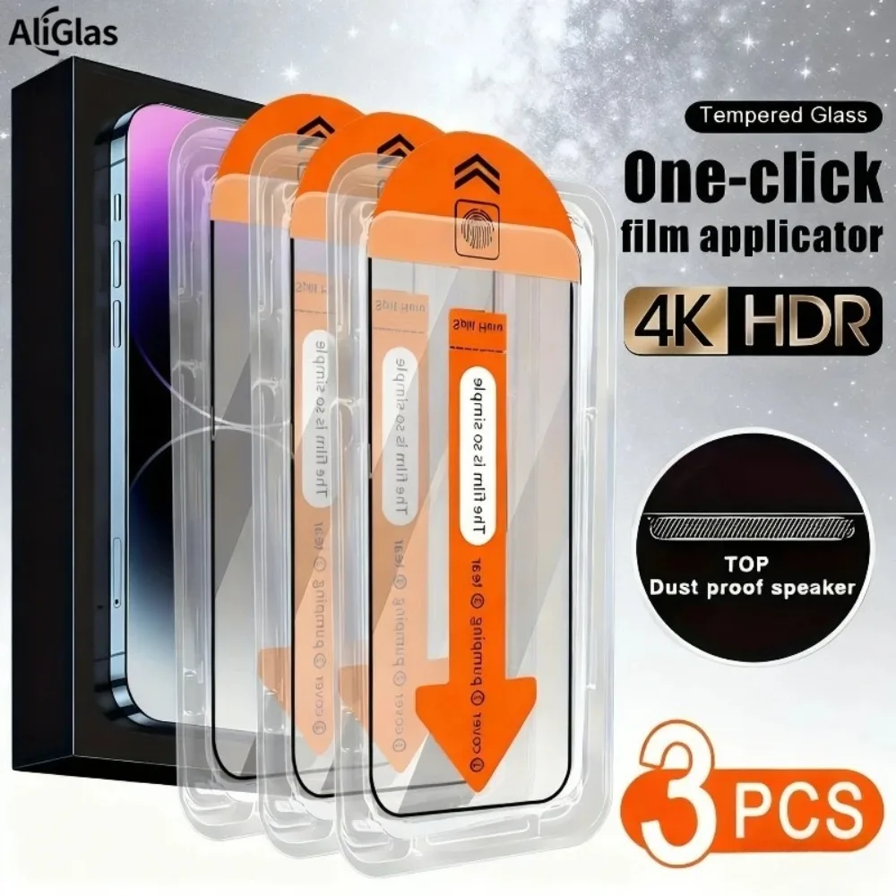 3Pack High Definition Dustproof Case Screen Protector Suitable for Iphone17 16 15 14 13 12 11 Pro Max XR XS 16e Tempered Glass
