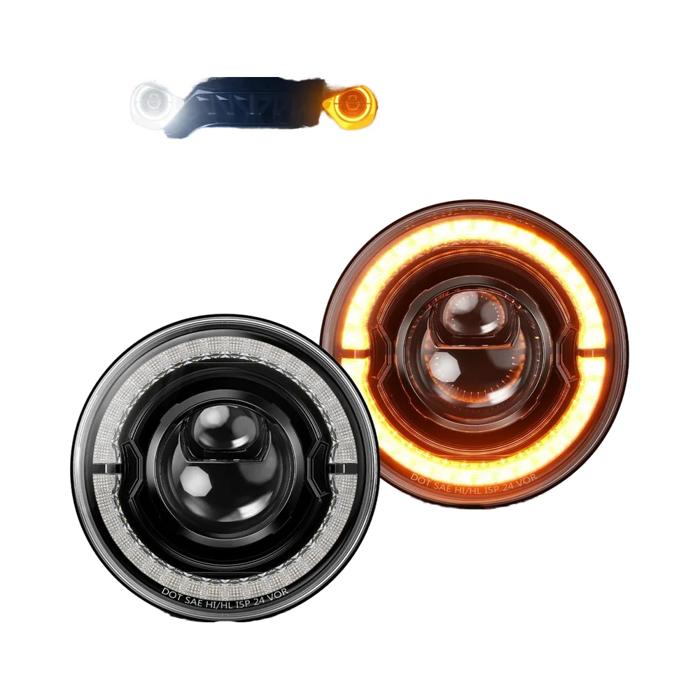 

DOT 7 Inch 150W 24V LED Headlight Hi/Lo Beam White DRL Amber Turn Signal Light Dual-Beam Projector For Defender 90/110
