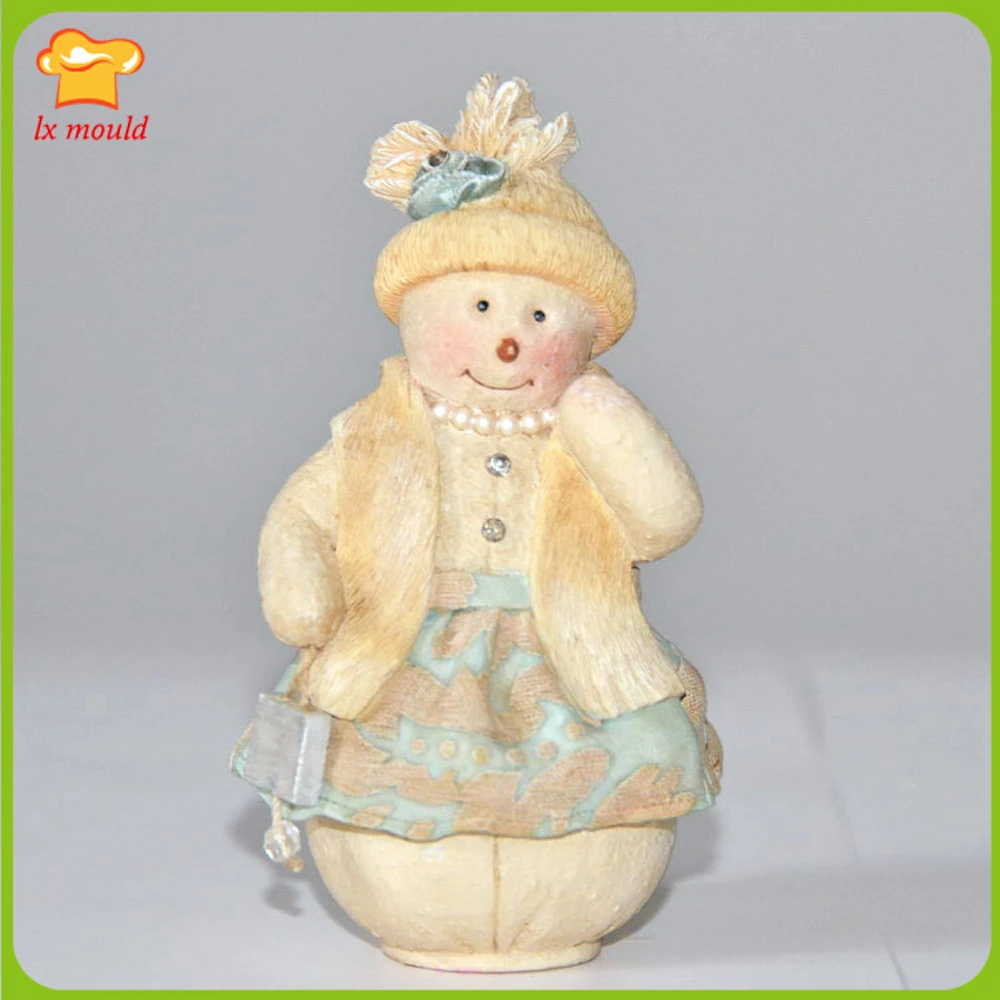 

3D Christmas Snowman Silicone Mold Cartoon European Lady Aromatherapy Soap Candle Mould Home Decor Ornaments Resin Craft Tool