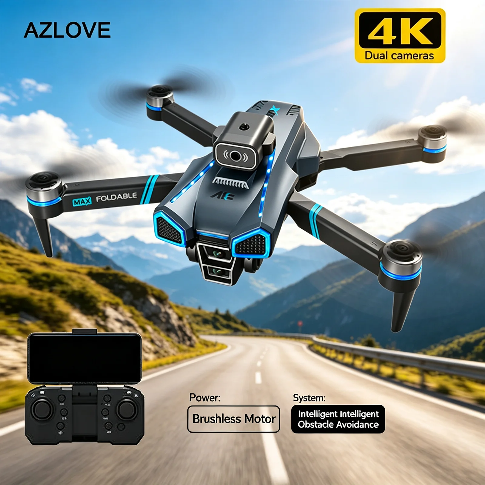 a18-max-rcドローン-4k-プロフェッショナルhdデュアルカメラ搭載、セキュリティ用uav、ブラシレスモーター、光学フローによるホバリング機能、折りたたみ式クアッドコプター、子供向けギフト。