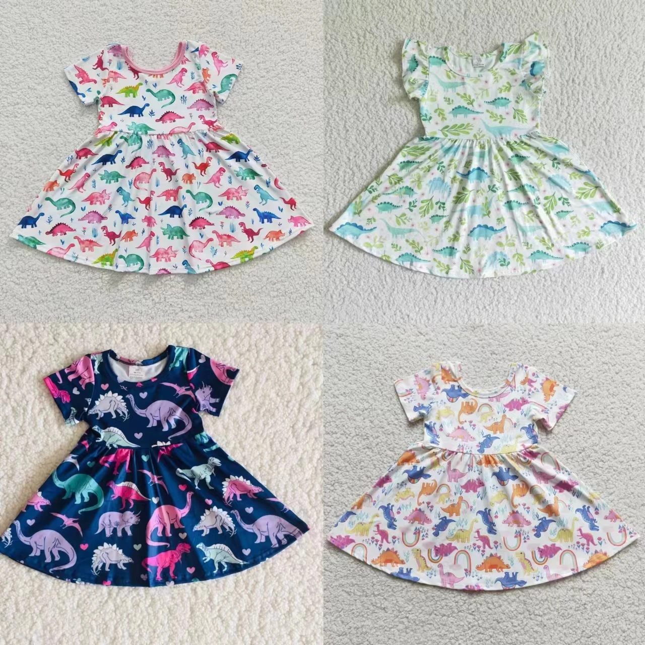 Wholesale Boutique Baby Girl Summer Short Sleeves Dinosaurs Dress Kid Children Toddler Knee Length  Clothes