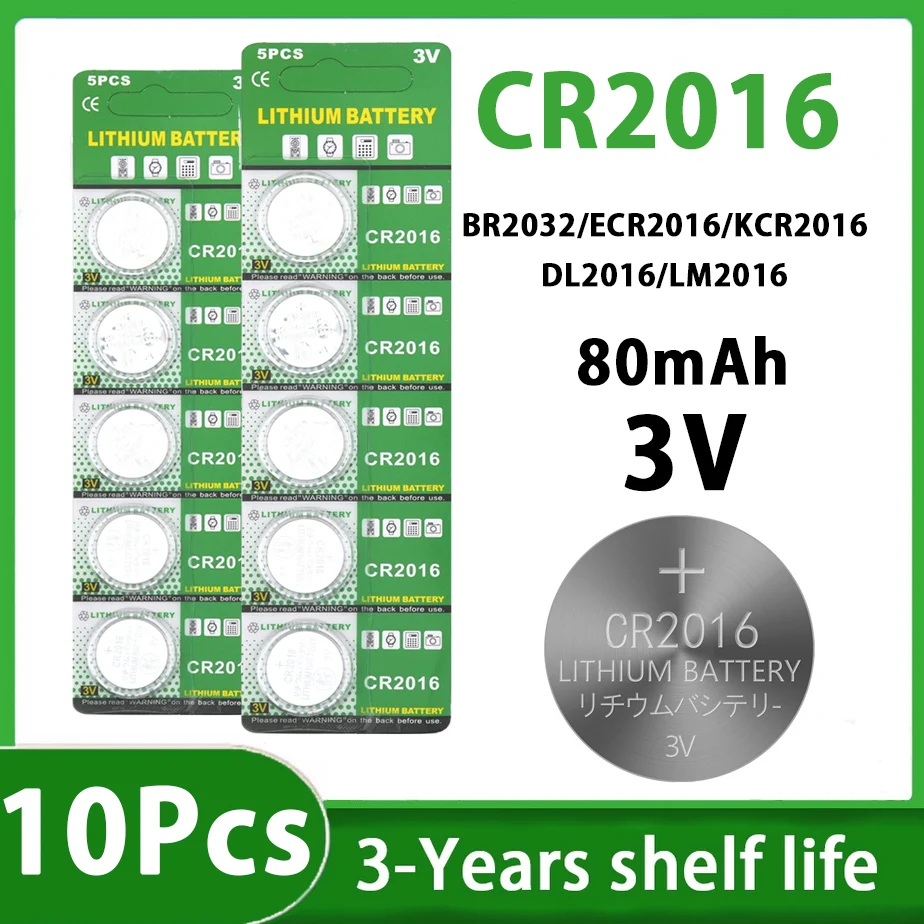 5-50pcs CR2016 3V Lithium Battery 80mAh DL2016 ECR2016 BR2016 Coin Cell Button Batteries for Car Key Remote Watch