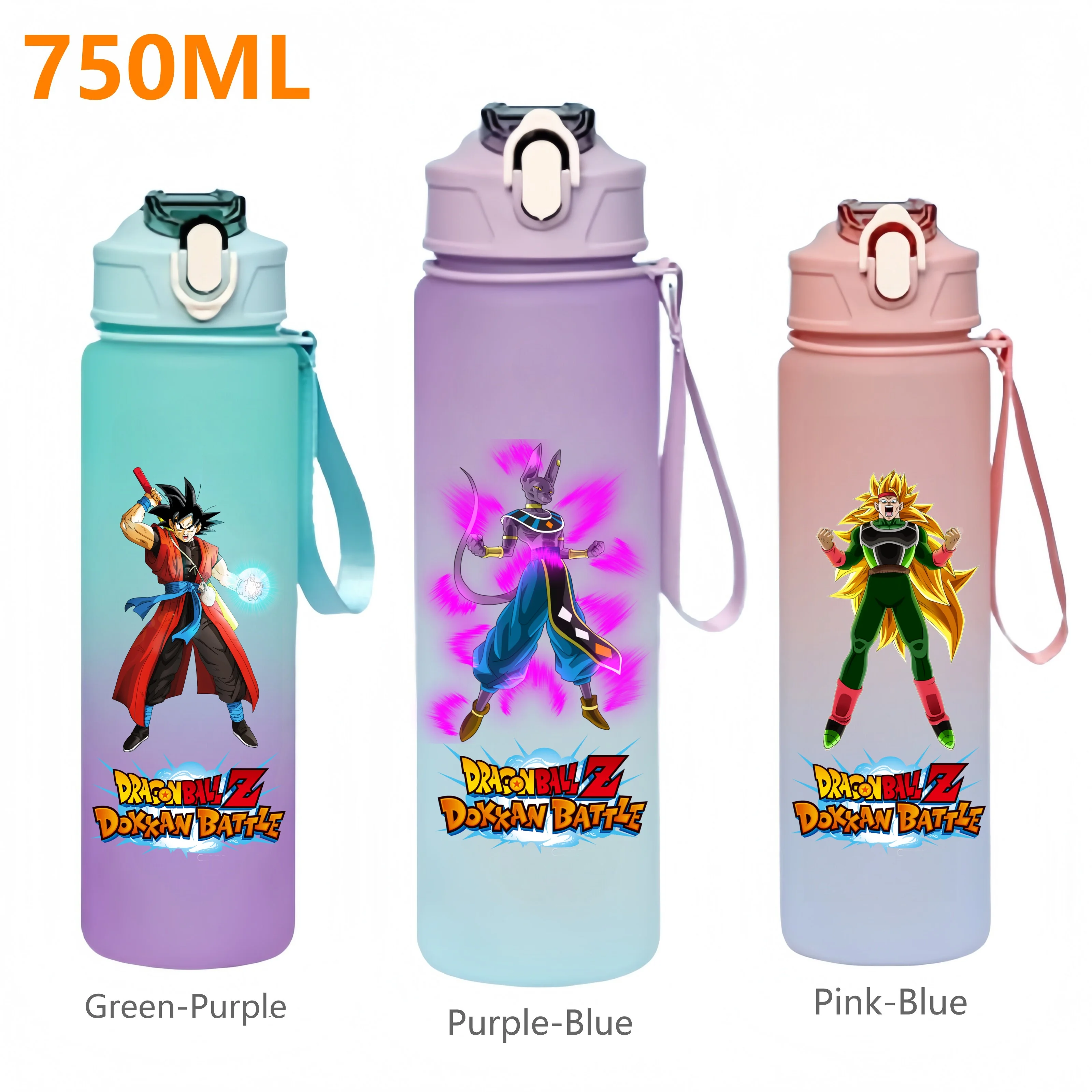 

750ML Dragon Ball Son Goku Krillin Tien Shinhan Sports Water Bottle Leak Proof Straw Cup Portable Outdoor Sports Gym Jugs