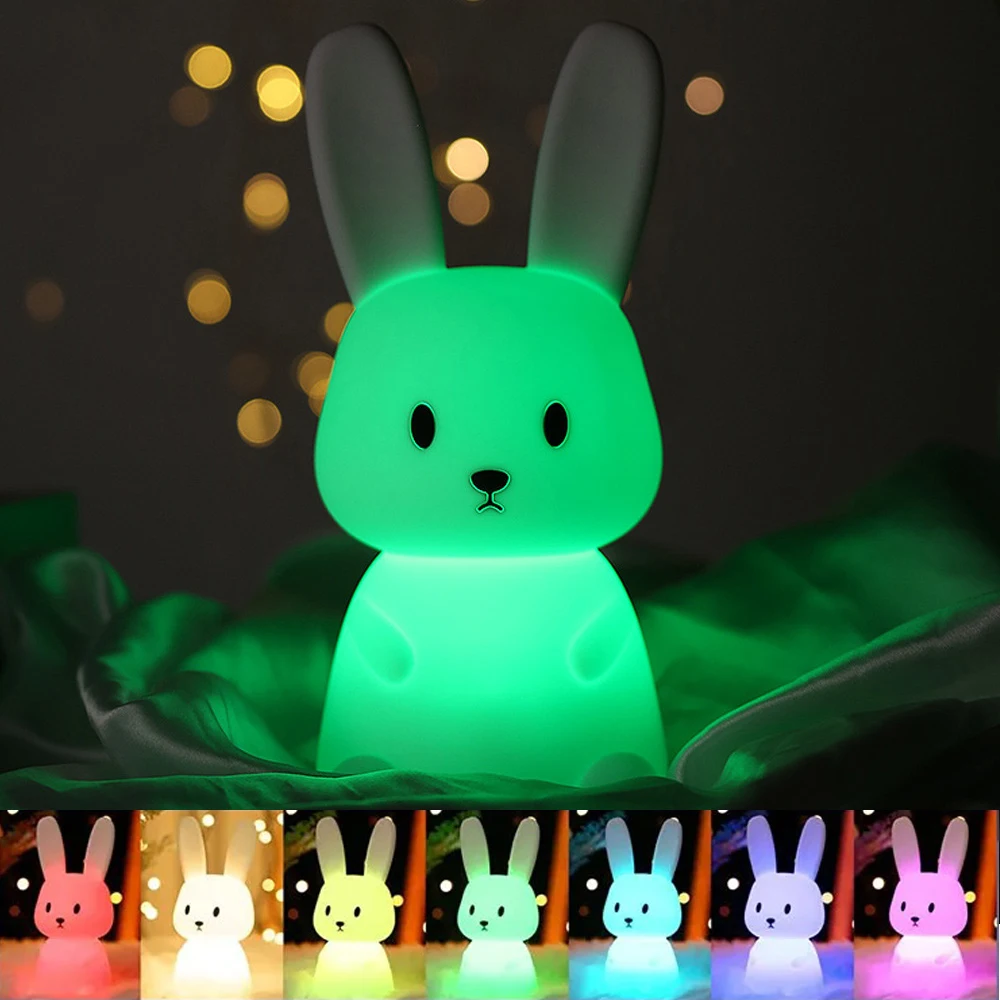 GGbingo Silicone Rabbit LED Night Light Touch Sensor Table Lamp Cute Animal Bedroom Decor Gift for Kids Baby Child Home