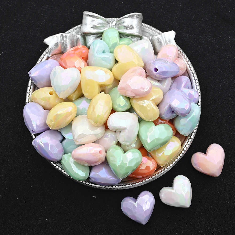 17x19mm UV Colorful Faceted Heart Acrylic Beads Loose Spacer Beads For Jewelry Making Diy Keychains Bracelet Necklace Accessory