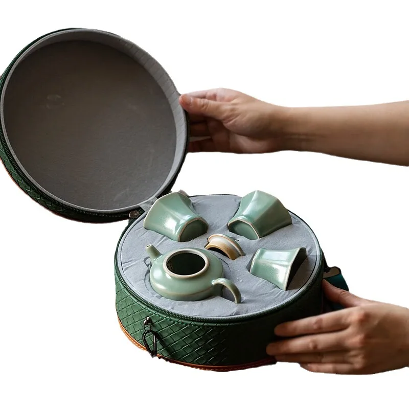 Ruguan Kiln Travel Tea Set High-end Teapot Teacup Complete Set Portable Bag Car Kung Fu Outdoor Simple