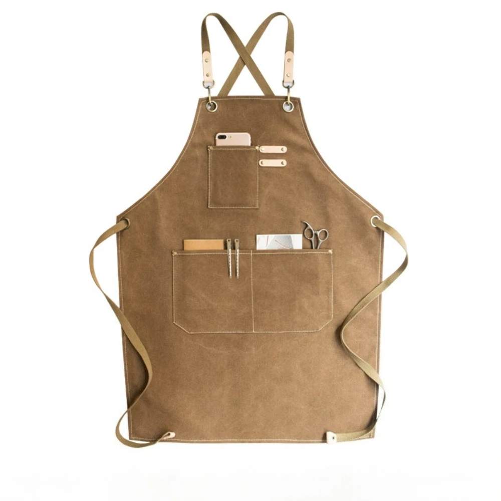

Unisex Cross-Back Apron Barista Coffee Barber Waitress Chef Bartender Pub Florist Bakery Painting Waterproof Pockets Workwear
