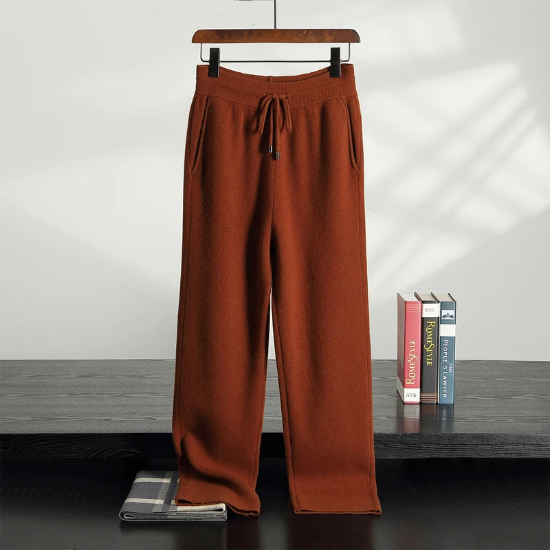 

ADDONEE мужские толстые широкие брюки из 100% мериносовой шерсти, вязаные брюки, осень-зима, элегантные повседневные кашемировые трикотажные брюки