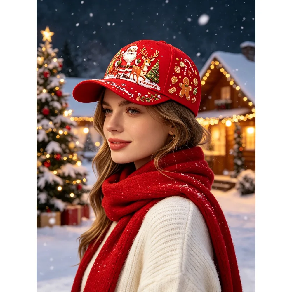 Unisex-Weihnachts-Baseballkappe mit Weihnachtsmann- und Rentier-Print – leicht, geeignet für Männer und Frauen, festliche Mütze für den täglichen Gebrauch
