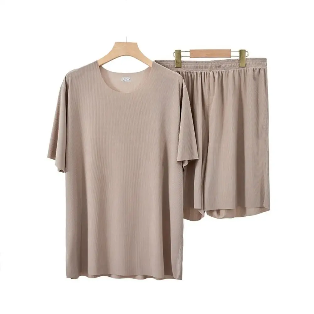 لينة سلس قصيرة الأكمام ملابس خاصة دعوى فضفاضة بسيطة الرجال الصيف منامة الحرير الجليد المنزل ارتداء 2 قطعة ملابس نوم مجموعة النساء