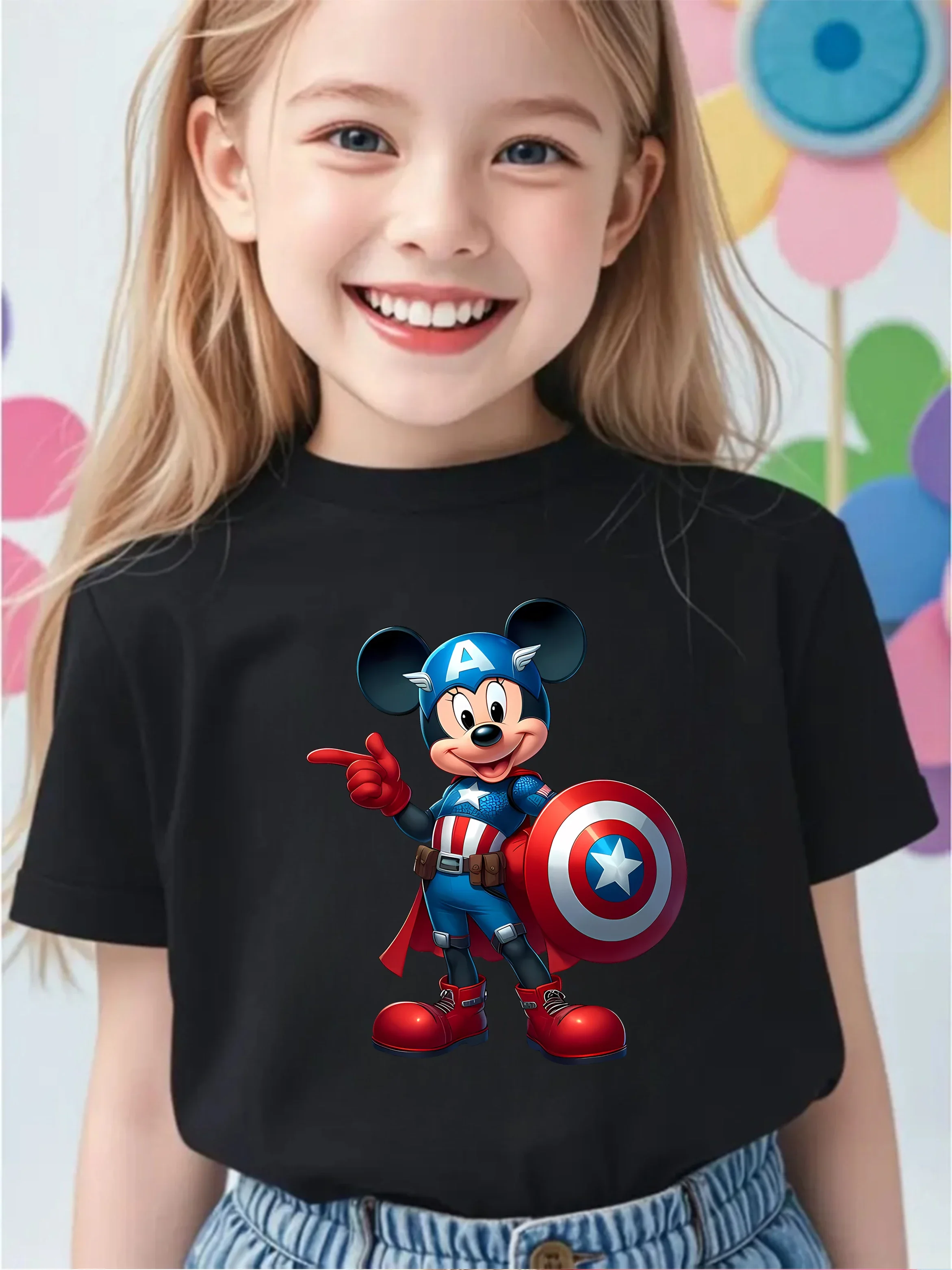 

Mickey Mouse Crew Neck Tshirt Outdoor Casual 3-14Y Boys Girls Summer Cute Kawaii Cartoon Hot Fashion Street Kids