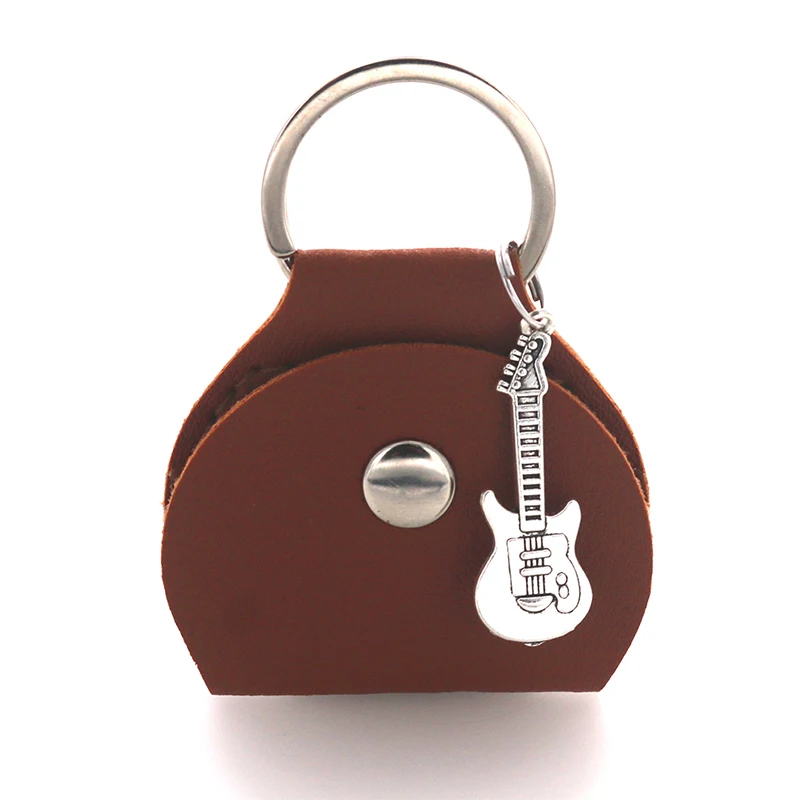 Fashion PU Leather Guitar Pick Holder Keychain Plectrums Storage Bag Case Keyring Bag Pendent Key Chain Charm Music Jewelry Gift