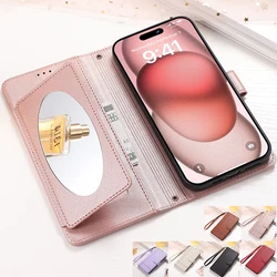 Mirror Wallet Flip Case For Samsung Galaxy S24 FE S23 Ultra S22 S21 Plus S20 A55 A54 A34 A53 A15 A14 A13 A12 Luxury Leather