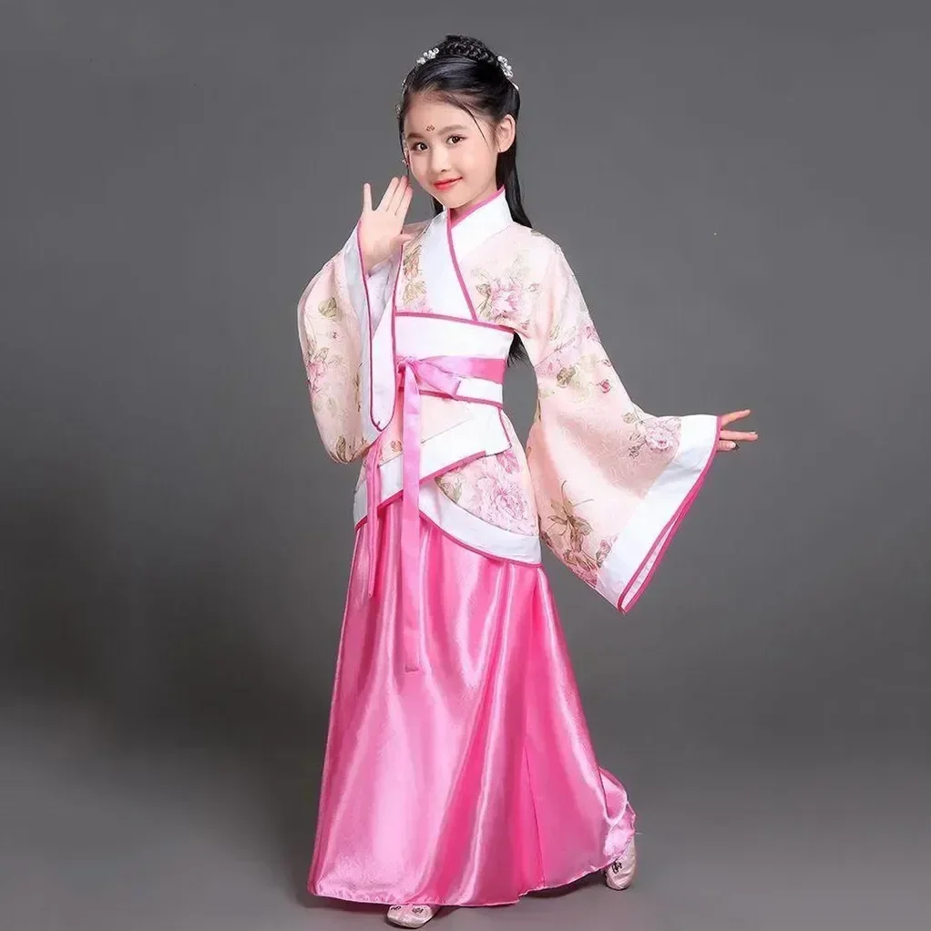 Hanfu Kinderen 2024 Chinese Kostuum Kids Bloemenmeisje Jurken Traditonal Podiumkleding Vrouwen Danskostuum Volwassen Sprookjesjurk