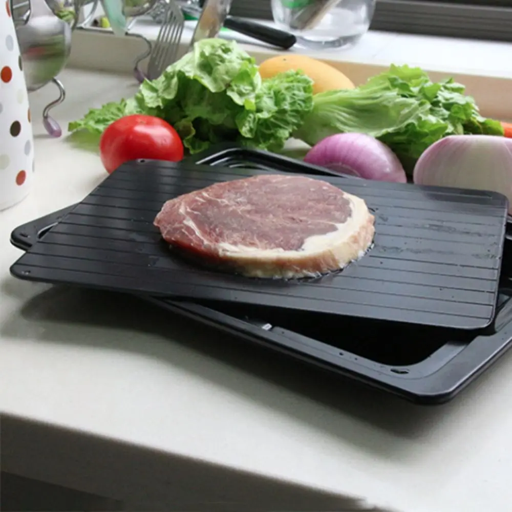 Aluminum Fast Defrosting Tray Rectangular Black Thawing Plate With Water Storage Box Meat Thaw Frozen Board Restaurants