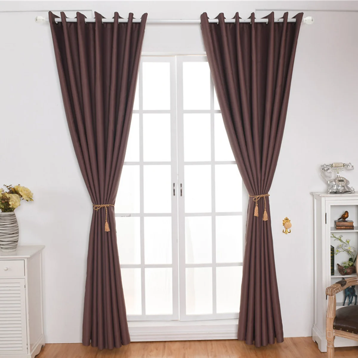 

Pair Textured Thermal Blackout Curtains Brown Size 100x250 Premium Window Drapes Living Room Insulation Privacy Shield