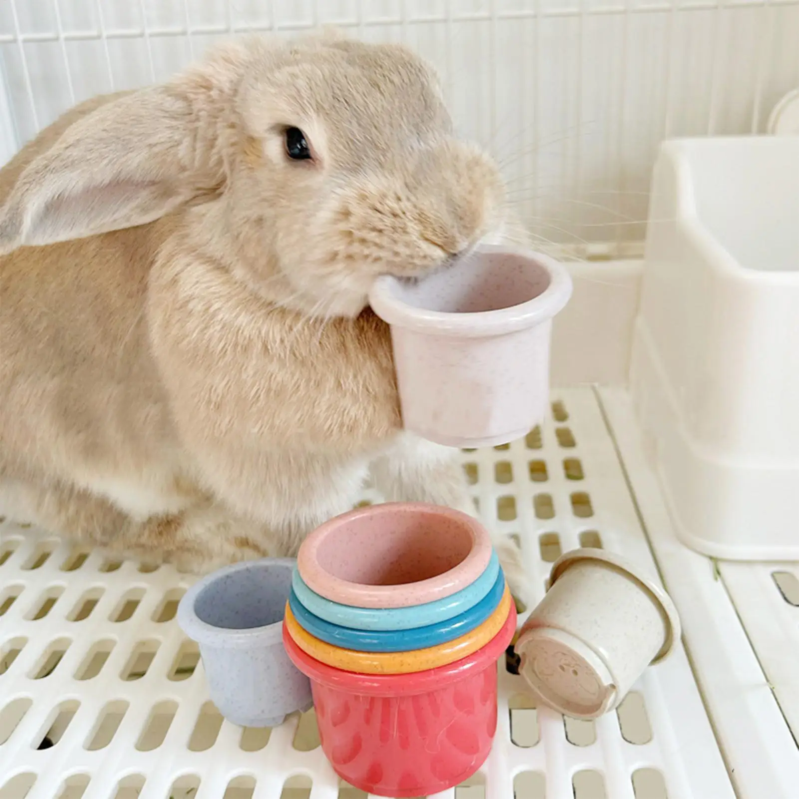 Small Animals Rabbits Toys Bunny Stacking Cups Bunny Hiding Food and Playing Toy Hamster Guinea Pig Nesting Toys