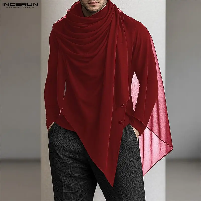 

INCERUN Men Irregular T Shirt Slid Color Turtleneck Long Sleeve Male Tee Tops Streetwear Loose Fashion Casual Camisetas S-3XL