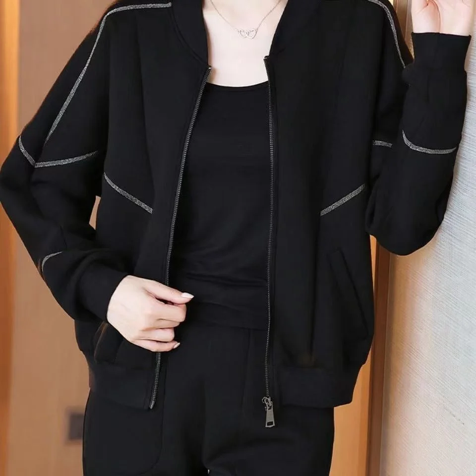 

Faionable ort Jaet Women's Autumn New Large Size Casual Versatile Loose Baseball Sle Top Zipper Closure Long Sve
