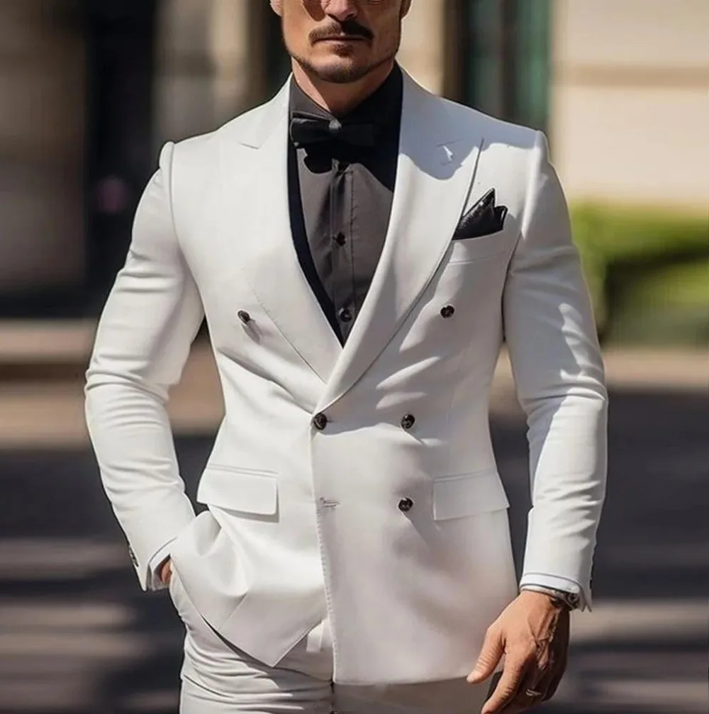 Slim Fit Double Breasted Smart Casual Wedding Business Tuxedos 2 Pieces Suits Male Outfits Dinner Party Blazer Jacket Pants Set