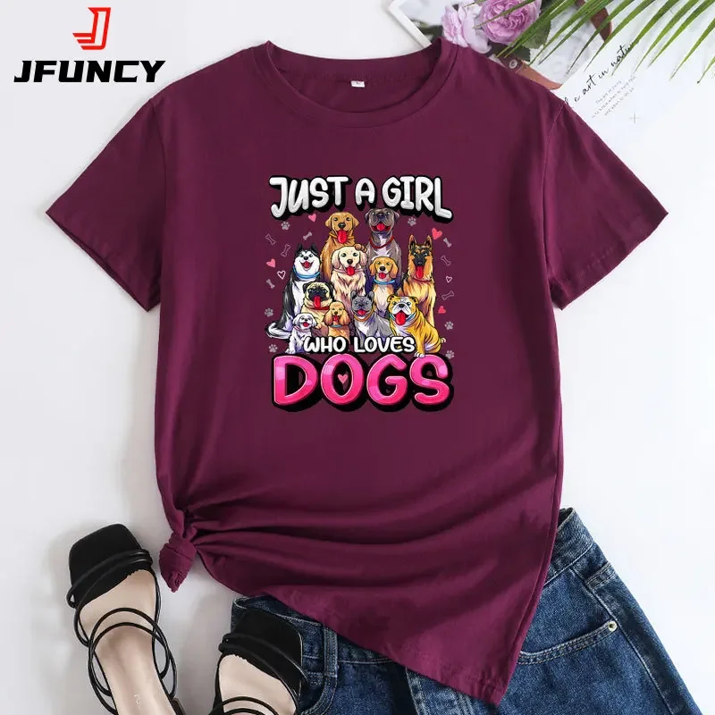 JFUNCY Summer Short Sleeve Top Oversized Women Tshirt 2024 Fashion Woman T-shirt Female Clothes Dogs Graphic Tee Women's T Shirt