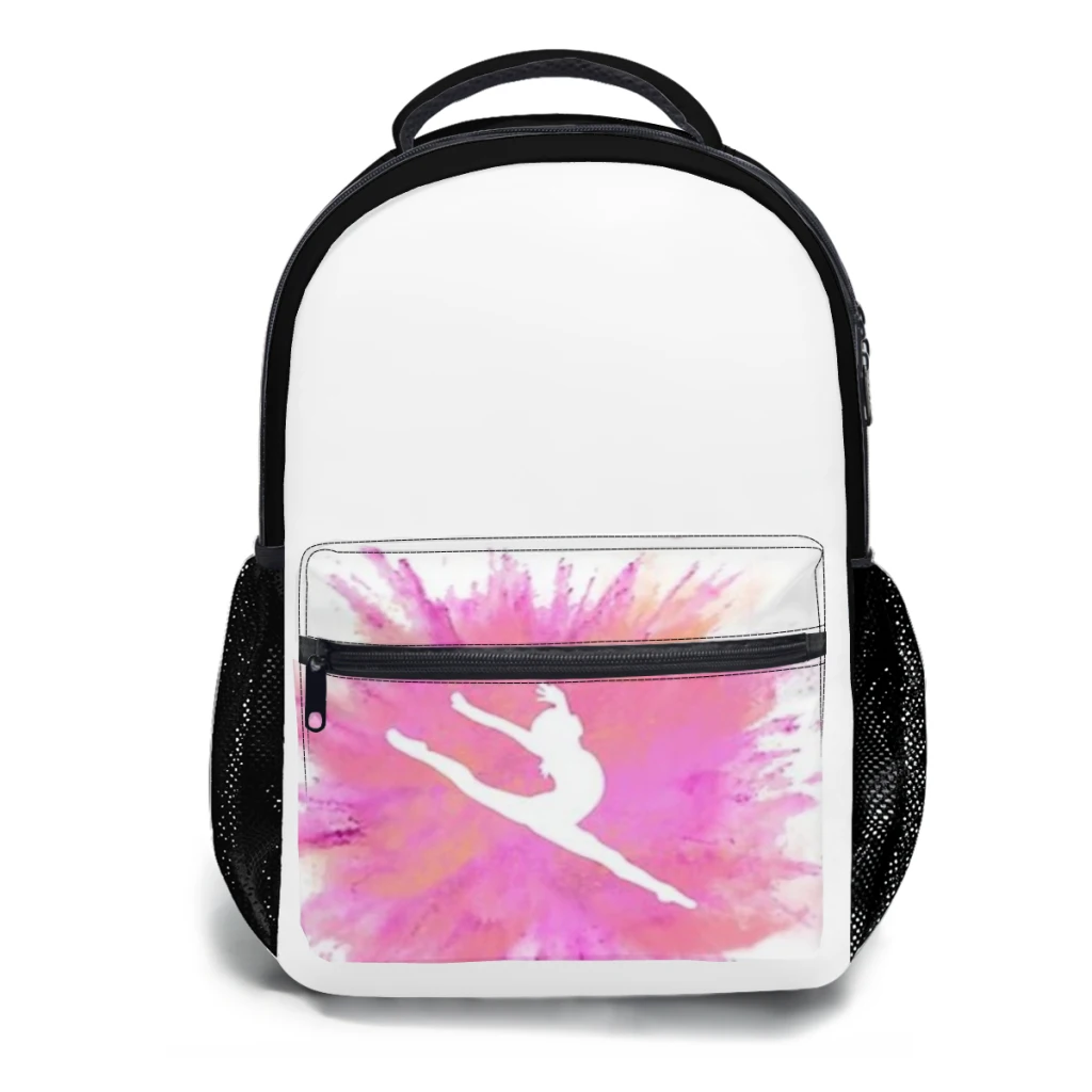 Pink Explosion Gymnastics Silhouette Backpack, impermeável mochila universitária de alta capacidade, nova moda feminina infantil, 17in