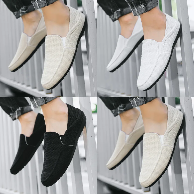 Shoes Mens Flats Cotton Fabric Loafers Casual Breathable Summer Shoe Fashion Slip On 39 To 49 Large Size Walking Outdoor Indoor