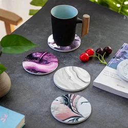 Marble Absorbent Round Ceramic Stone Mat Gift for Housewarming Room Bar Decor Drinks Absorbent Ceramic Coasters and Cork Base