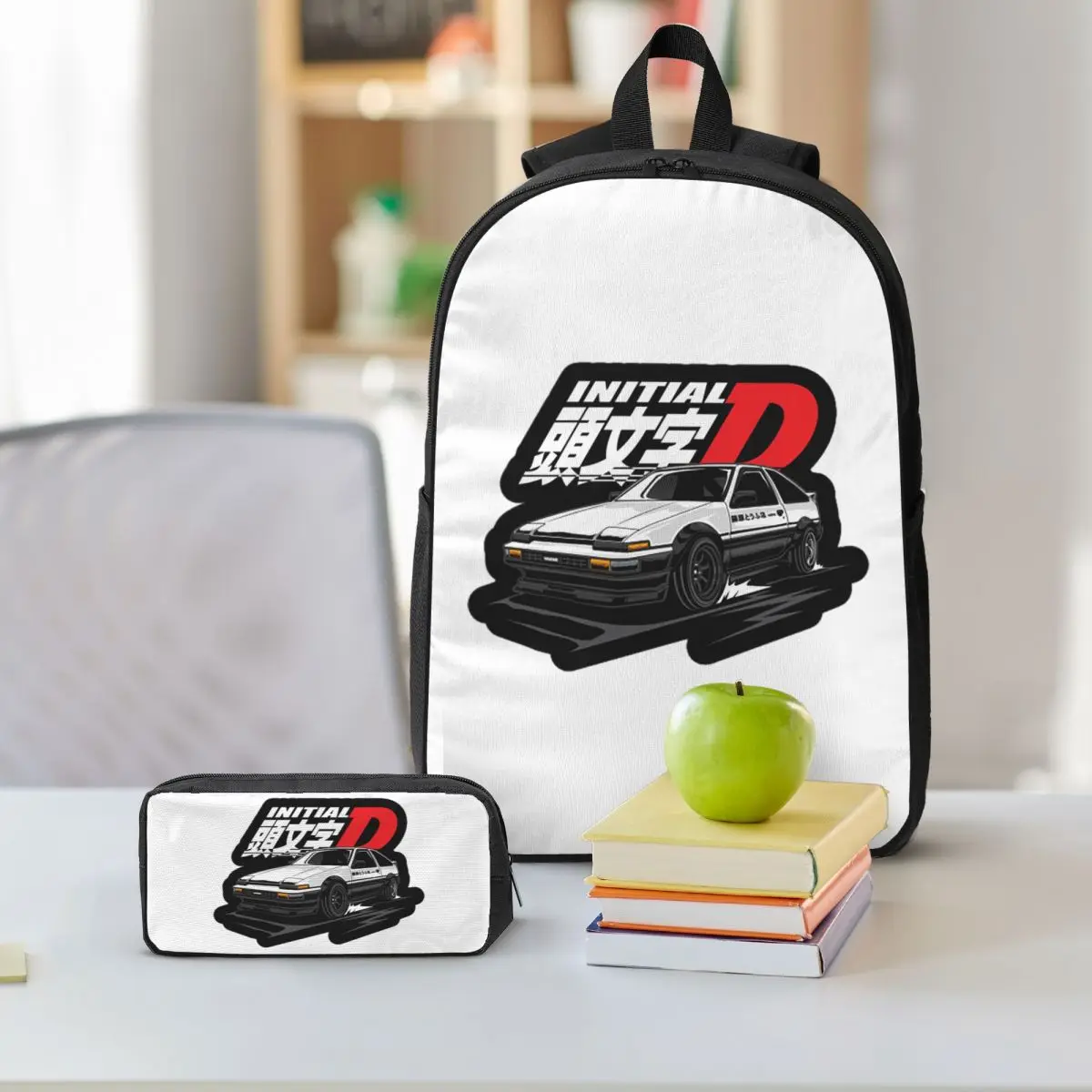 Anime Drift AE86 Initial D Backpack Student BookBag School Bag Shoulder Bags 3ps Insulated Lunch Bag Pencil Case