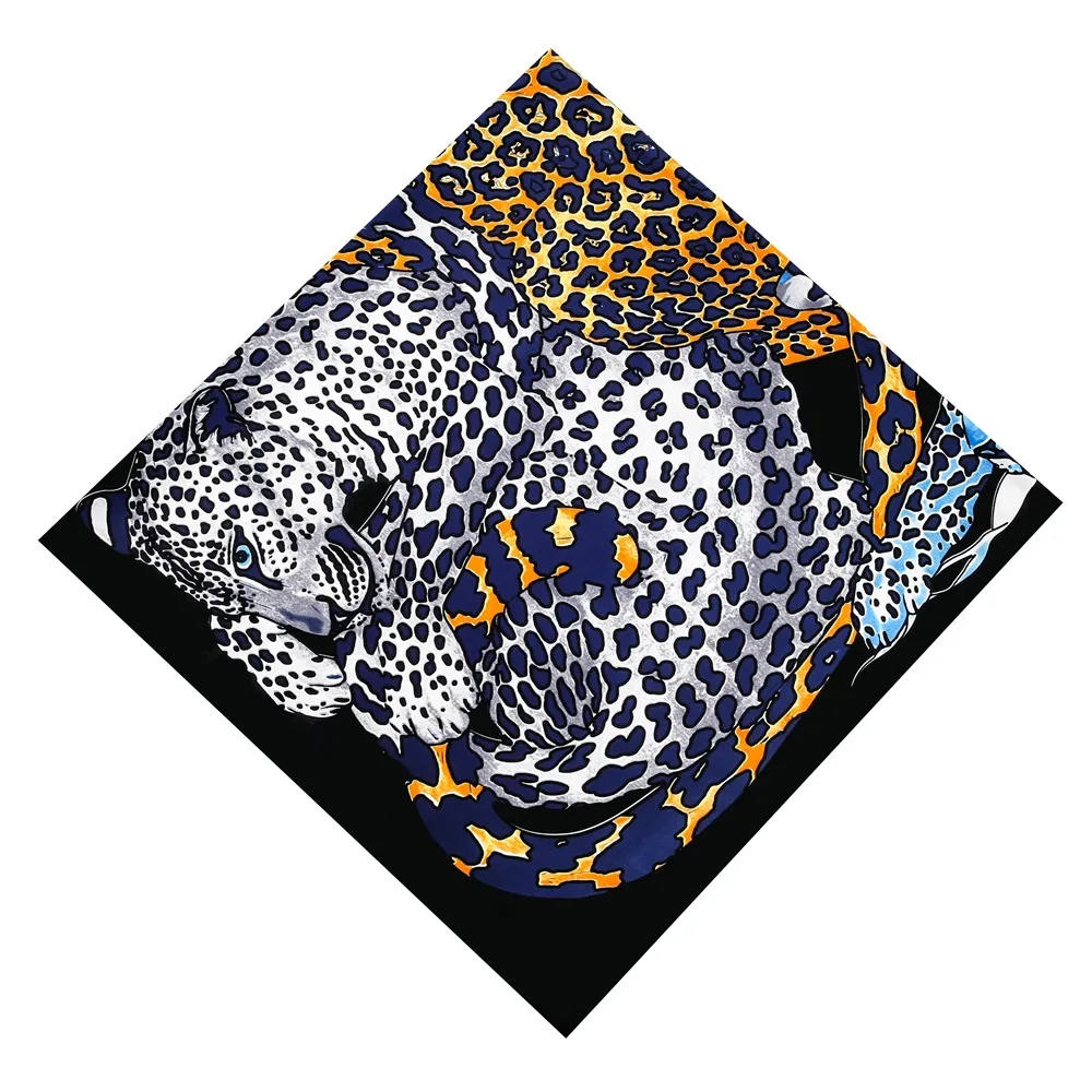 POBING Silk Scarf Women Large Shawls Leopard Print Square Bandana Luxury NecKerchief Muslim Hijab Scarf Female Foulards 130CM