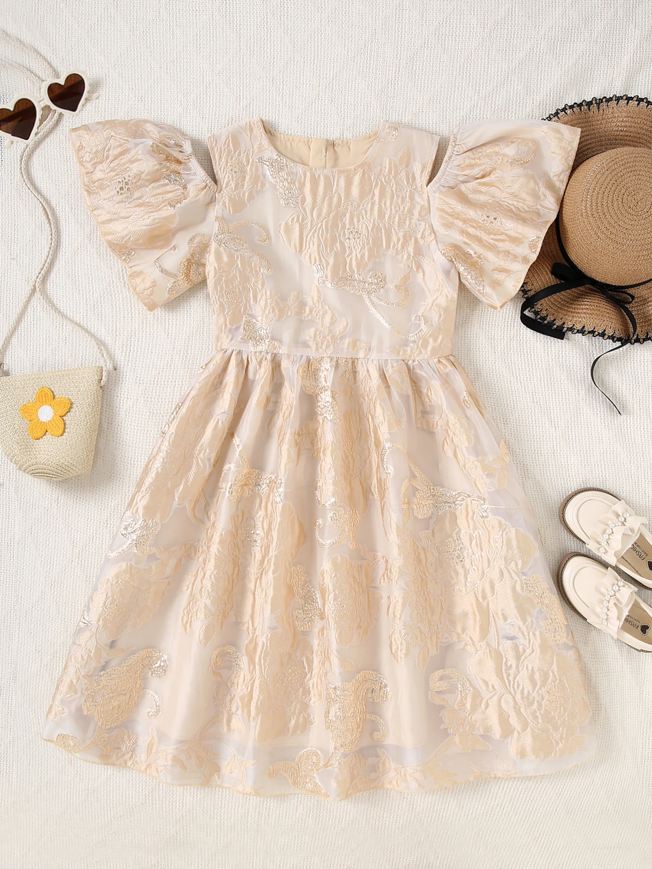 

Summer New Jacquard Off Shoulder Bubble Sleeve Princess Dress Birthday Party Dress Fluffy Dress
