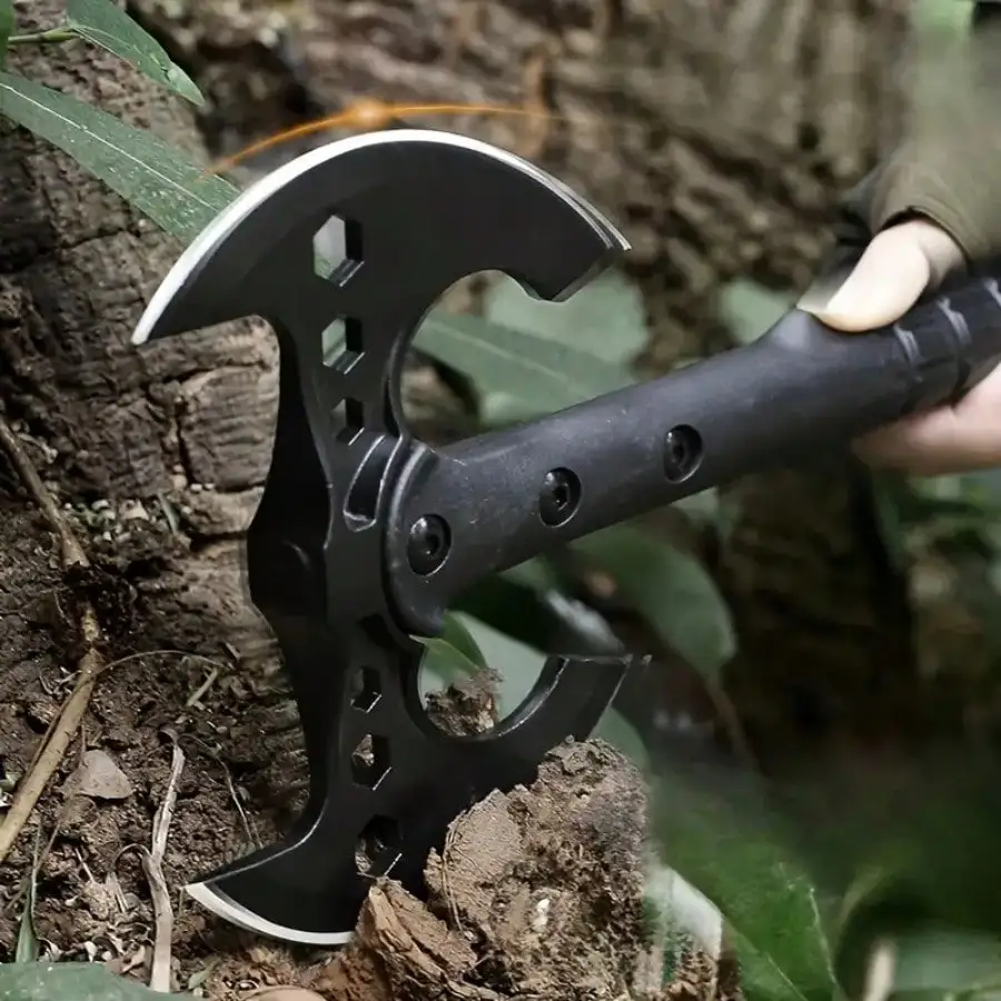 Hand Forged Camping Axe With Sheath Wood Handle Portable Survival Axe Heavy Duty Bushcraft Tool For Wood Splitting Outdoor Use